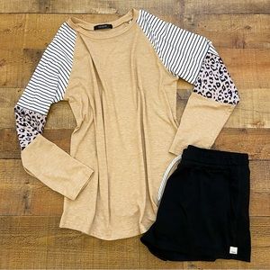 Marled Tan, Cream + Leopard Print TUNIC